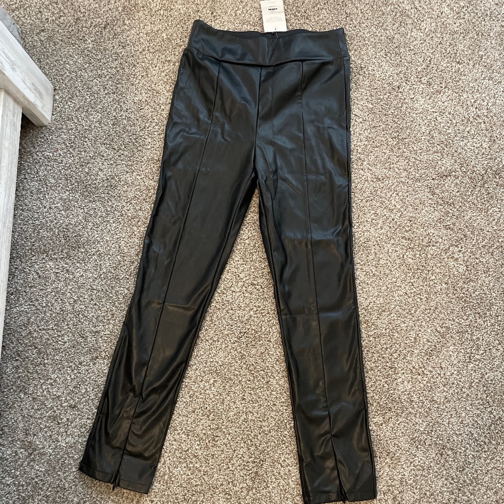 Split hem faux leather pants